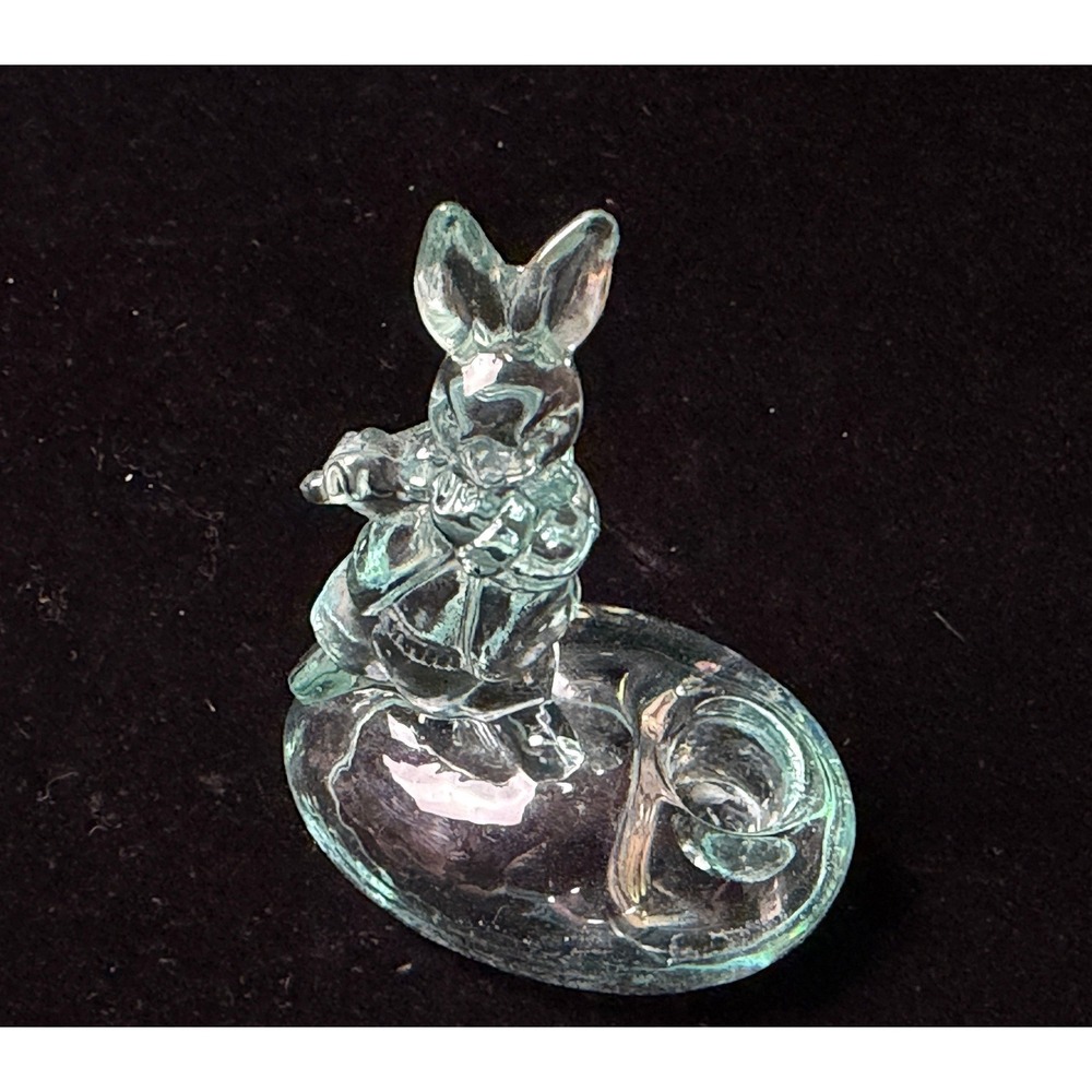 Vintage Light Green Glass Rabbit Bunny Figurine‎ Candle Holder 3 Inch